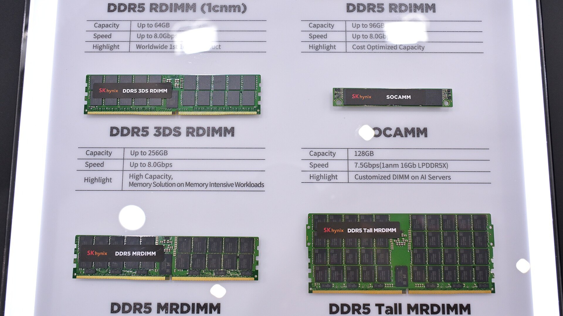 SK하이닉스가 생산하는 DDR5 메모리 모듈 제품 사진